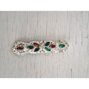 Vintage Multi-color Rhinestone Pot Metal Bar Brooch
